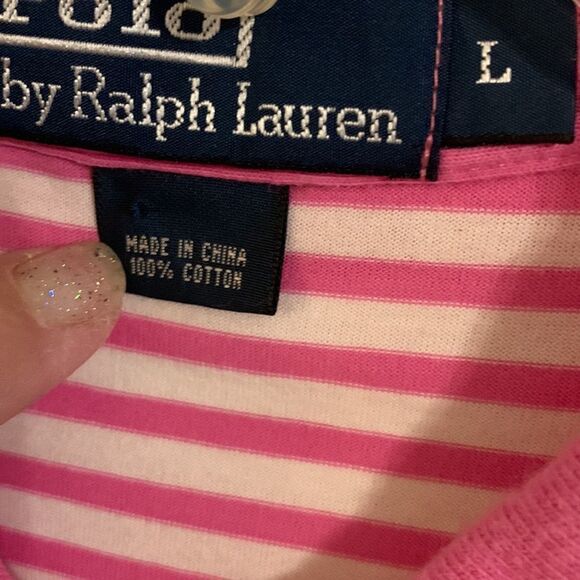 Polo by Ralph Lauren size large pink stripe & pink trim - Picture 8 of 11